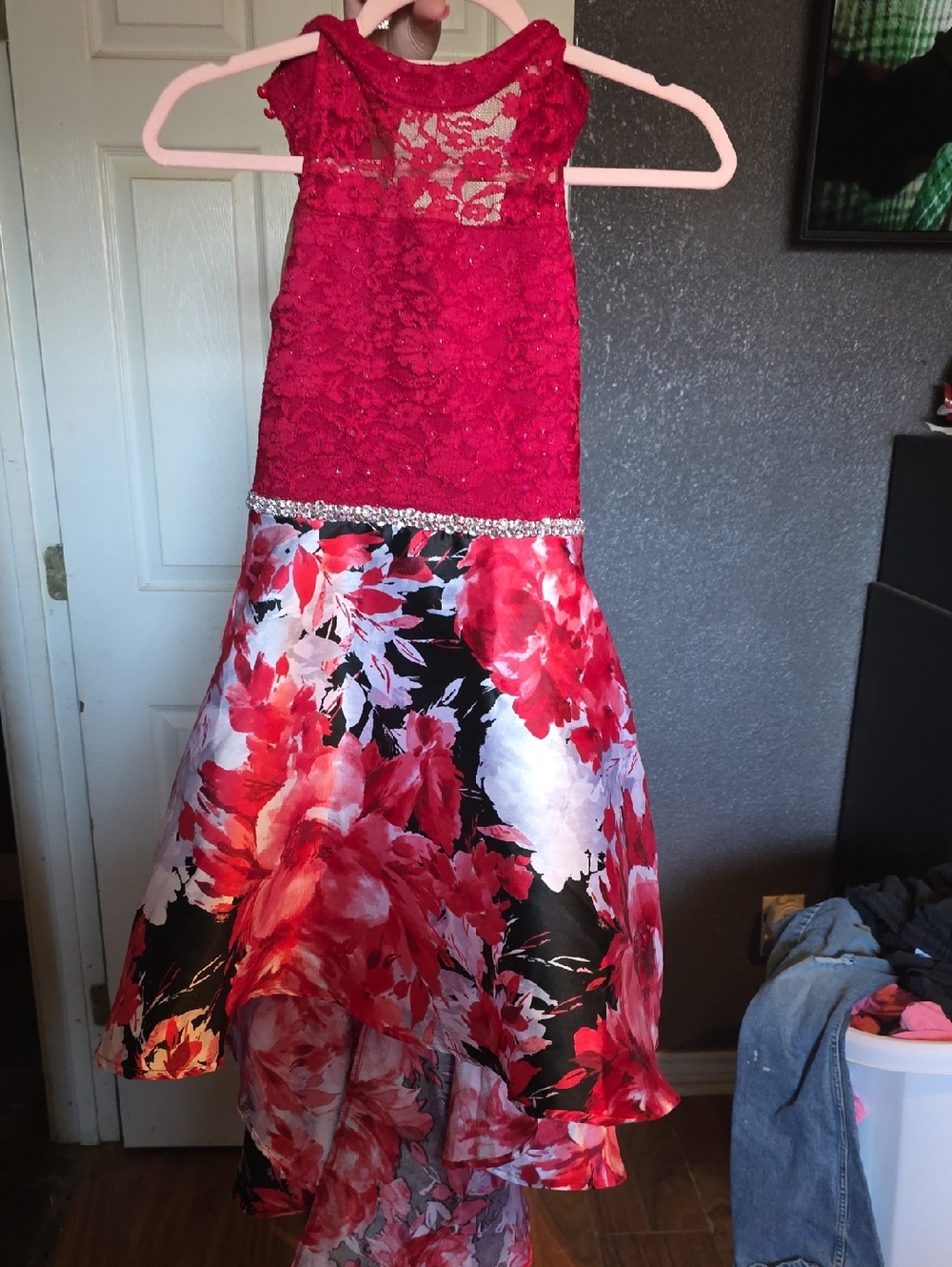 Speechless Kids Girls' Red Floral Lace High-Low Dress  Size 14